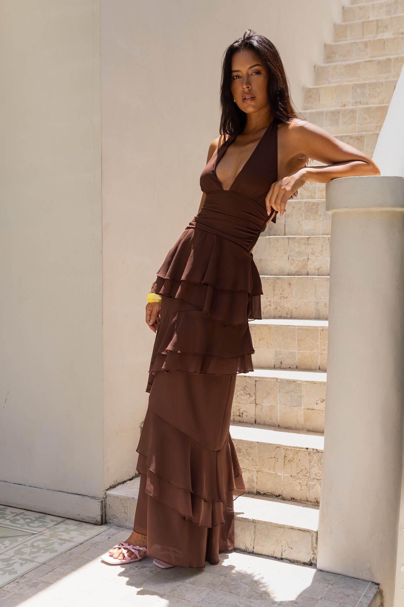 Path Of Fate Halter Maxi Dress Brown
