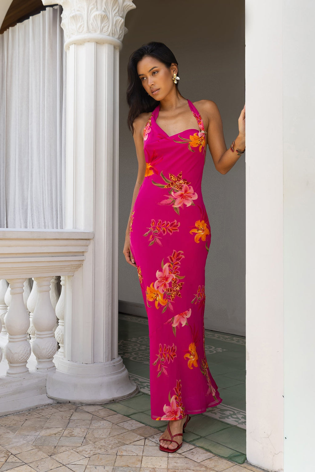 Starlit Island Halter Maxi Dress Pink