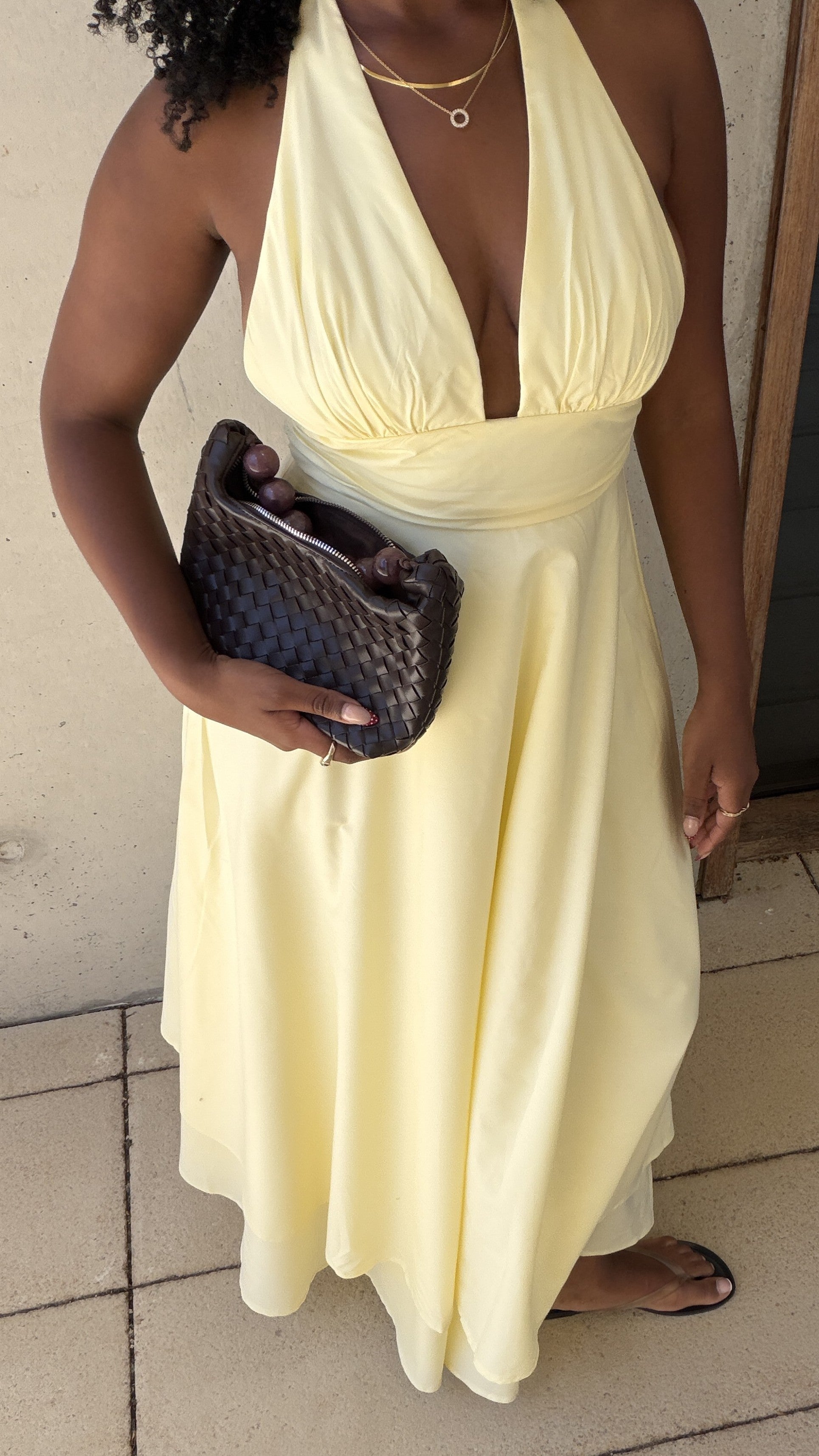 Kathy Halter Neck Maxi Dress - Lemon