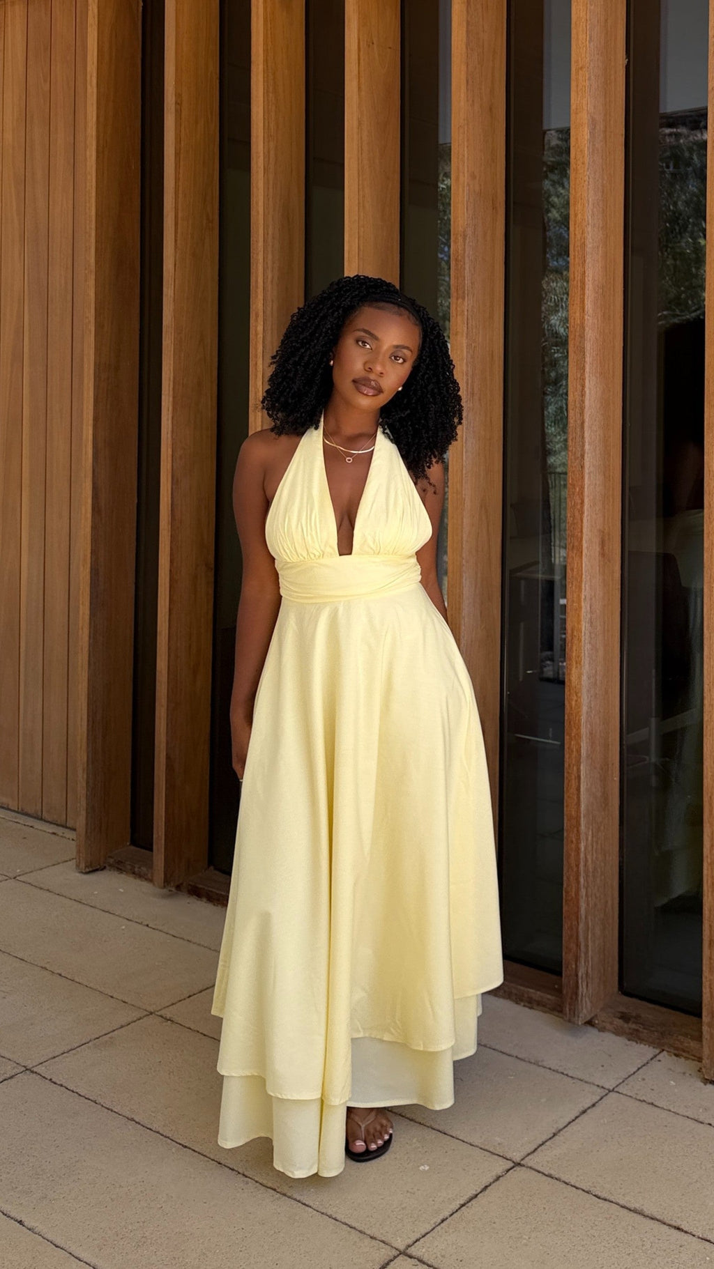 Kathy Halter Neck Maxi Dress - Lemon