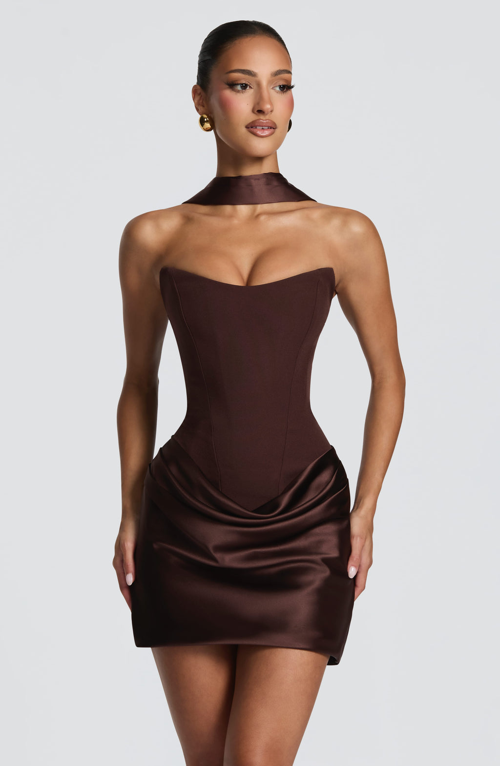 Maggie Mini Dress - Plum Brown