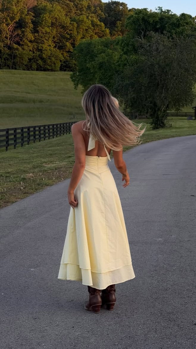 Kathy Halter Neck Maxi Dress - Lemon