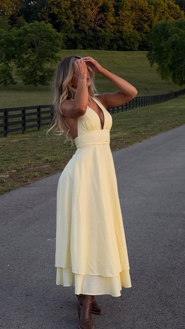 Kathy Halter Neck Maxi Dress - Lemon