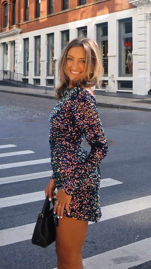 Felicia Mini Dress - Navy/Multi Sequin
