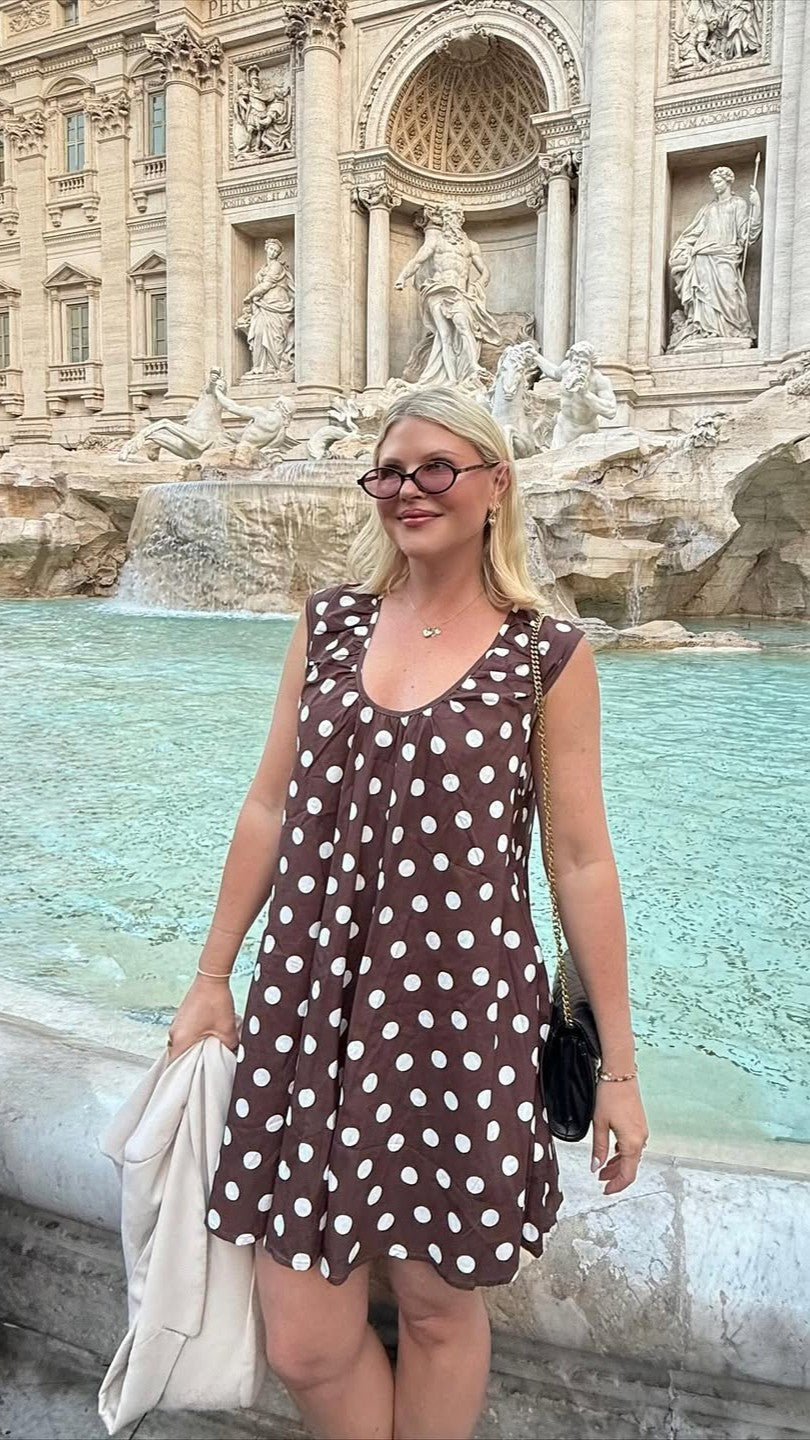 Vanessa Oversized Mini Dress - Brown Polka
